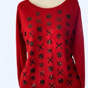 Talbots Red sequin snowflake sweater Size S #winterwear